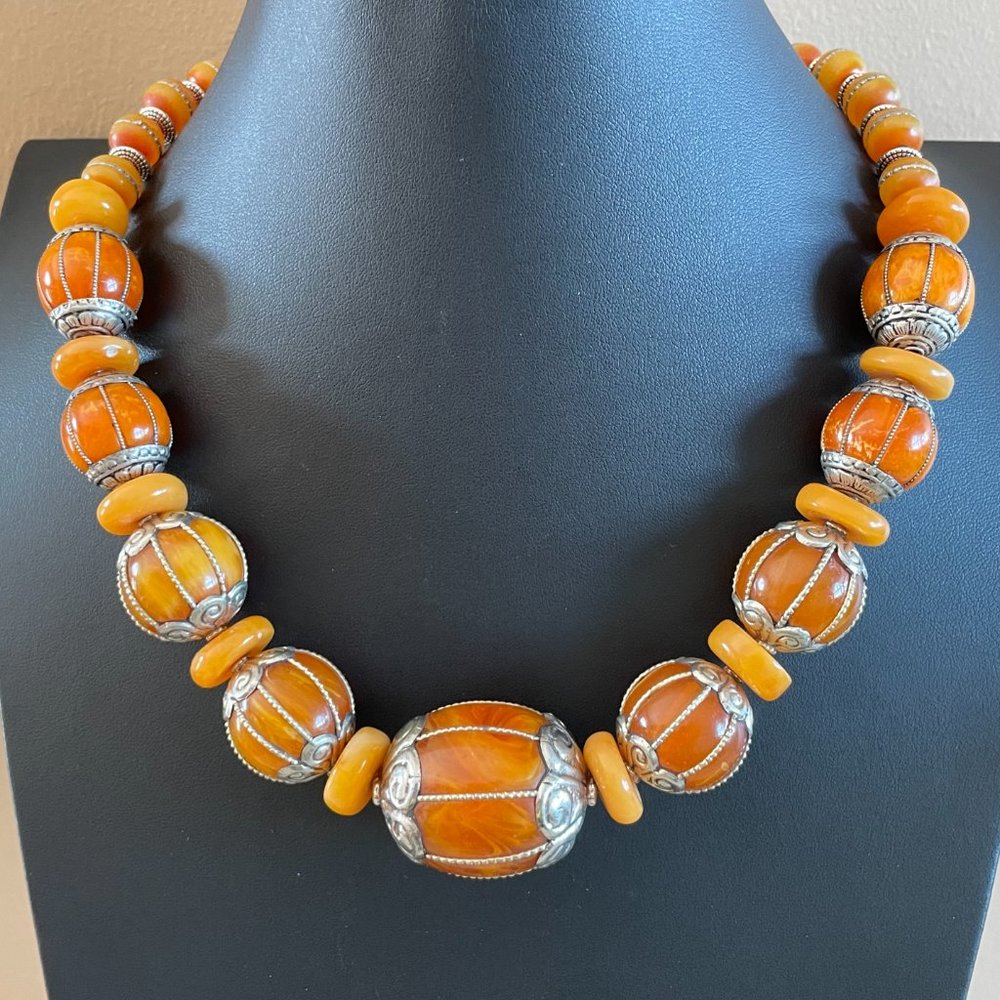 Nepalese and Moroccan Copal beaded Necklace.